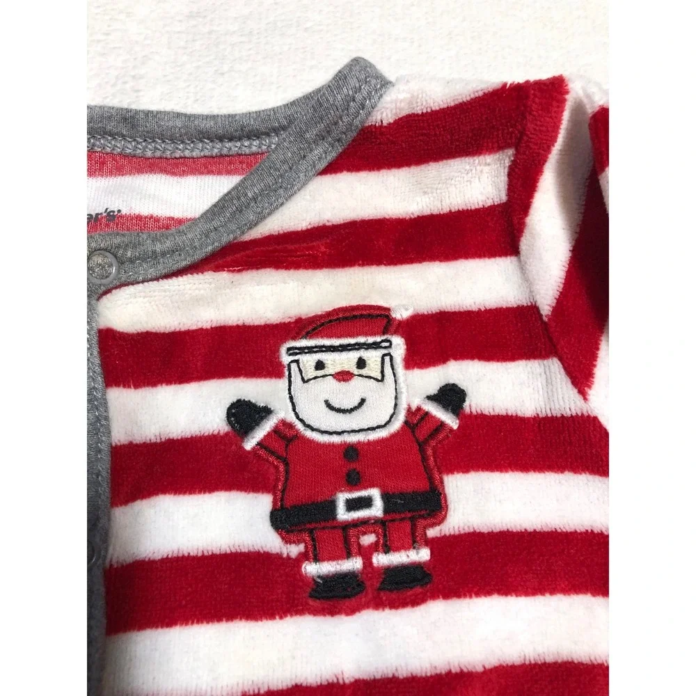 5/$25 Carter's Footed Fleece Pajamas 9 Months Red White Santa Striped Sleeper